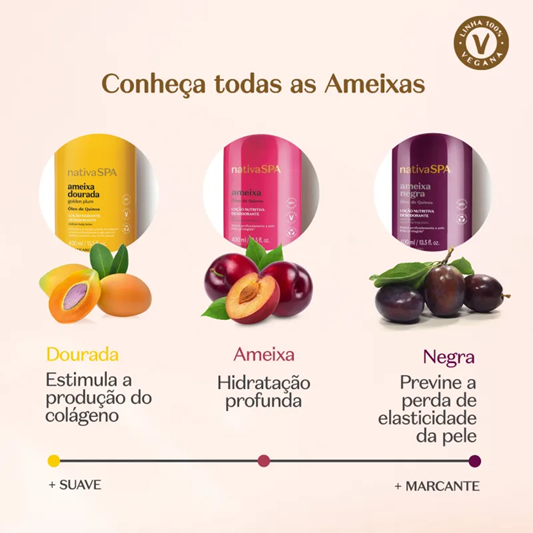 LOÇÃO HIDRATANTE CORPORAL NATIVA SPA AMEIXA DOURADA, 400ML
