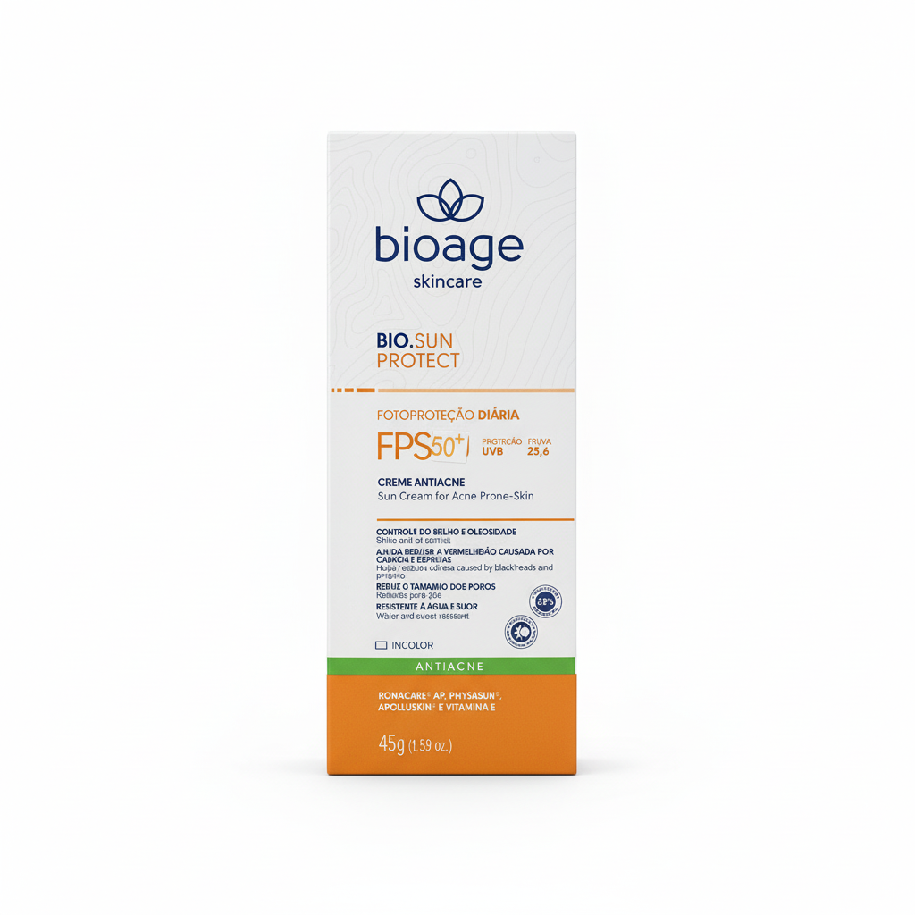 Bioage Bio.Sun Protect FPS 50+ Antiacne 45g - Fond blanc