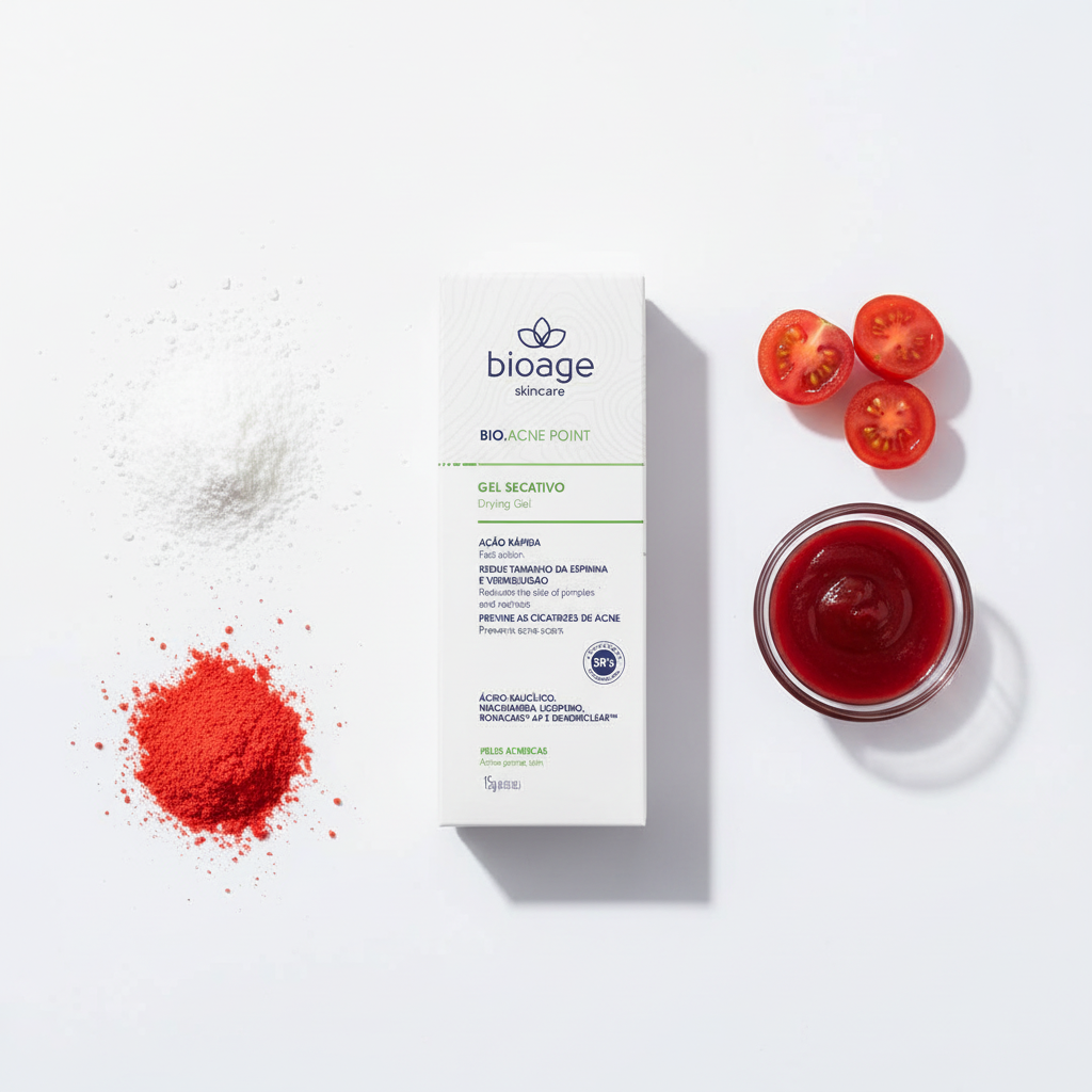 Bioage Bio.Acne Point - ingredientes flat lay