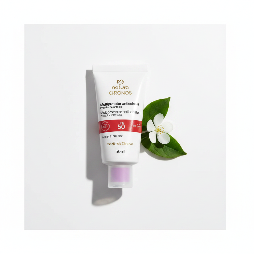 Natura Chronos Multiprotetor Antissinais FPS 50 Incolor 50ml – Flat Lay