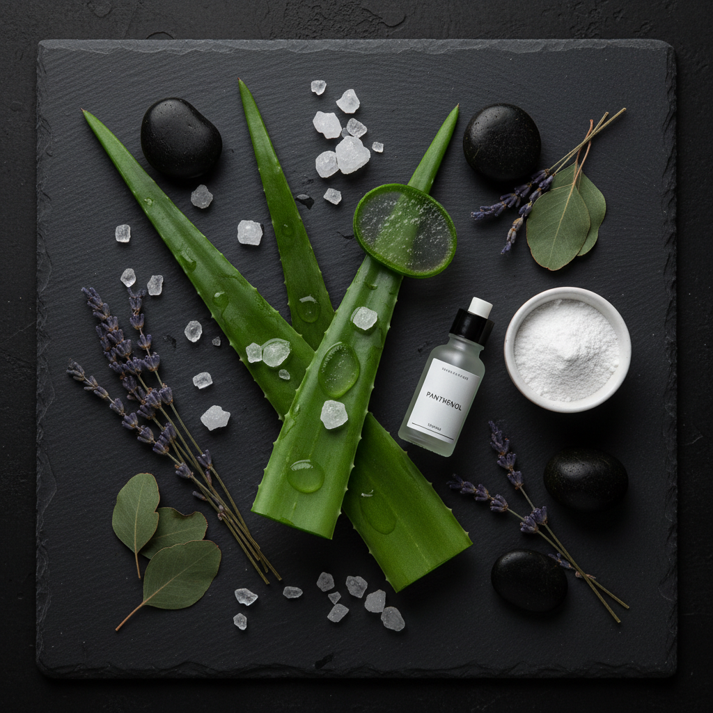 Ingrédients apaisants - aloe vera, panthénol, menthol