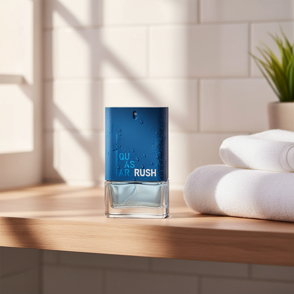 Quasar Rush Eau de Toilette 100ml lifestyle banheiro masculino