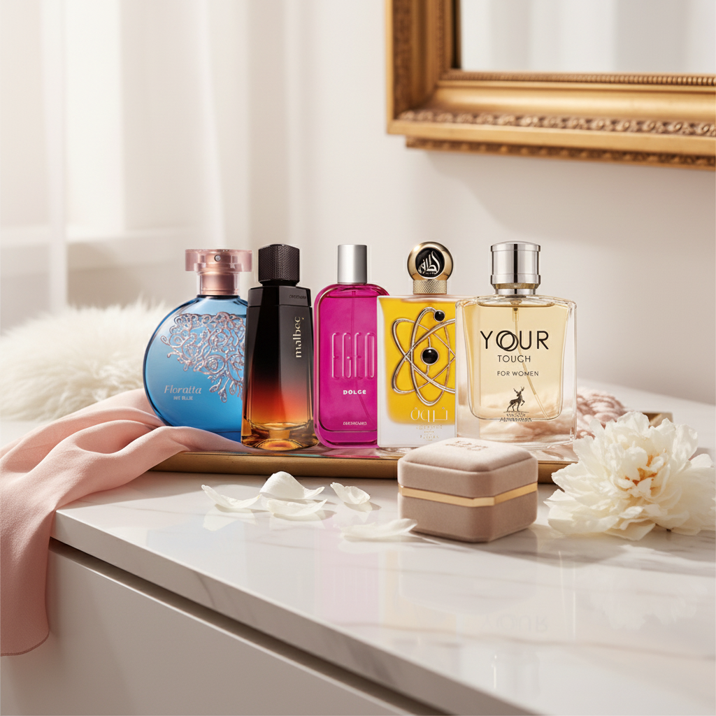 Lifestyle kit 5 perfumes em penteadeira moderna luxo