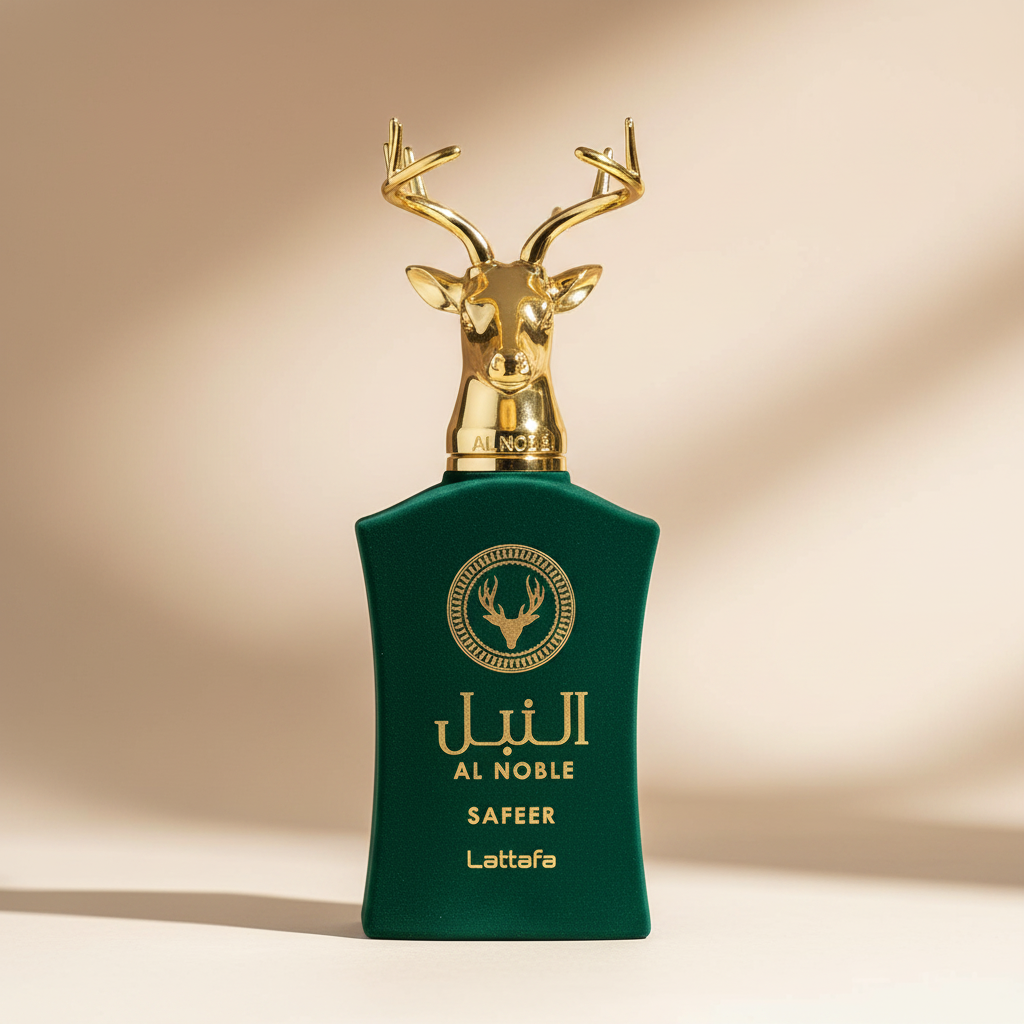 Lattafa Al Noble Safeer 100ml — fundo bege elegante