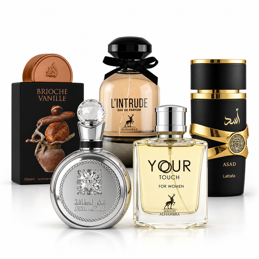 Kit de 5 Parfums Arabes – Brioche Vanille, L’Intrude, Your Touch, Fakhar et Asad