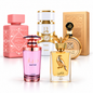 Kit Lattafa 5 Fragrâncias – Fakhar Gold, Noble Blush, Shaheen Gold, Mayar e Yara Moi