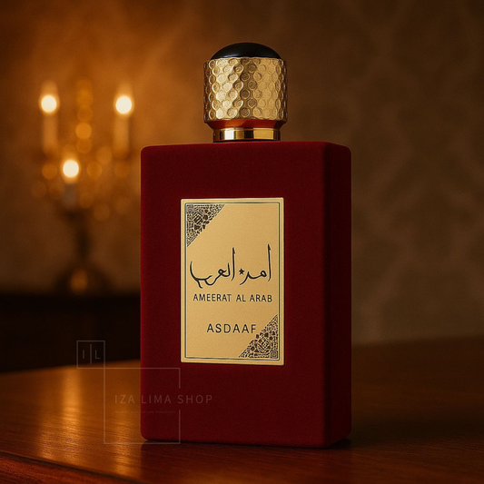 Frasco do perfume Ameerat Al Arab Eau de Parfum 100ml da Lattafa - fragrância oriental floral feminina.