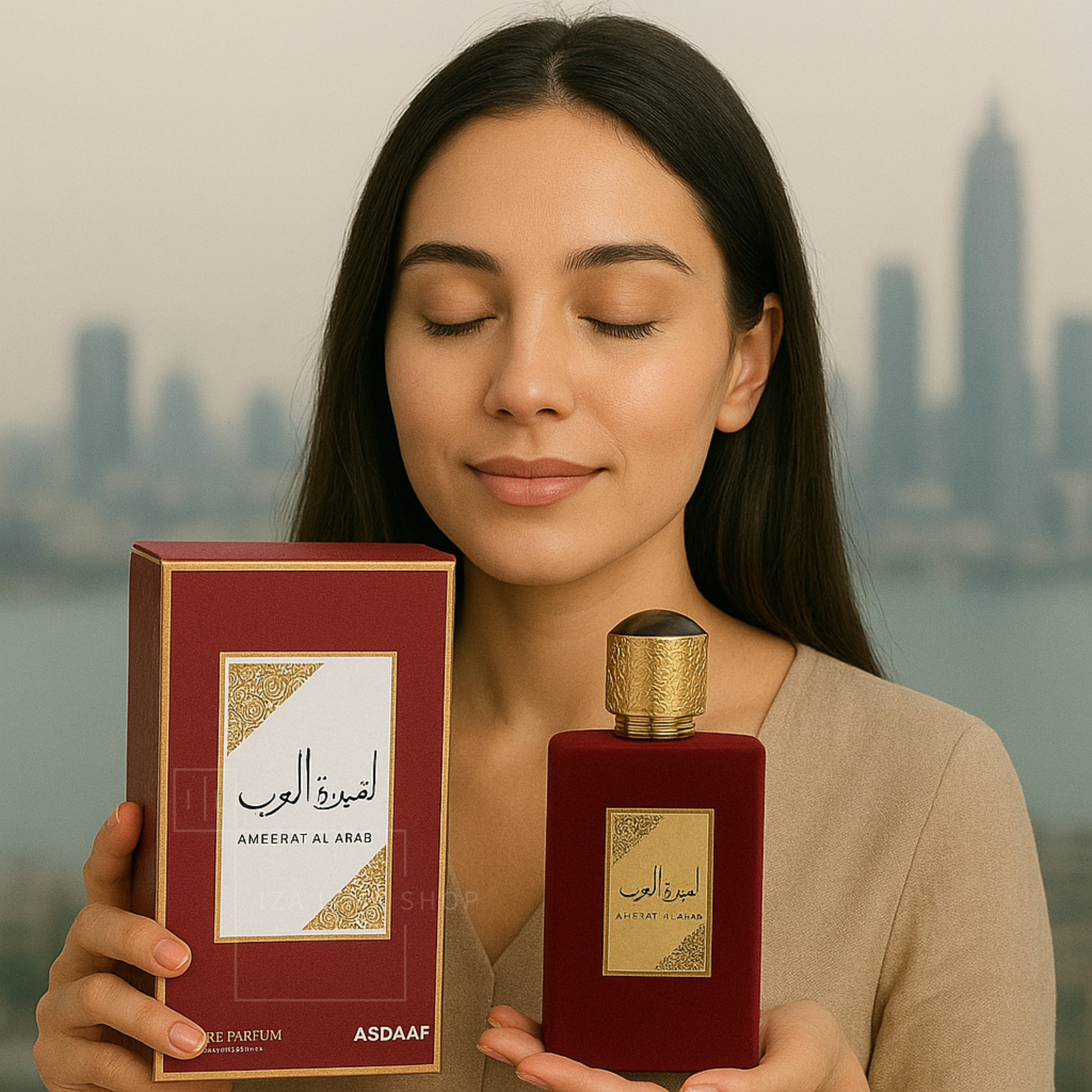 Perfume Ameerat Al Arab 100ml - detalhes da embalagem e apresentação do produto.