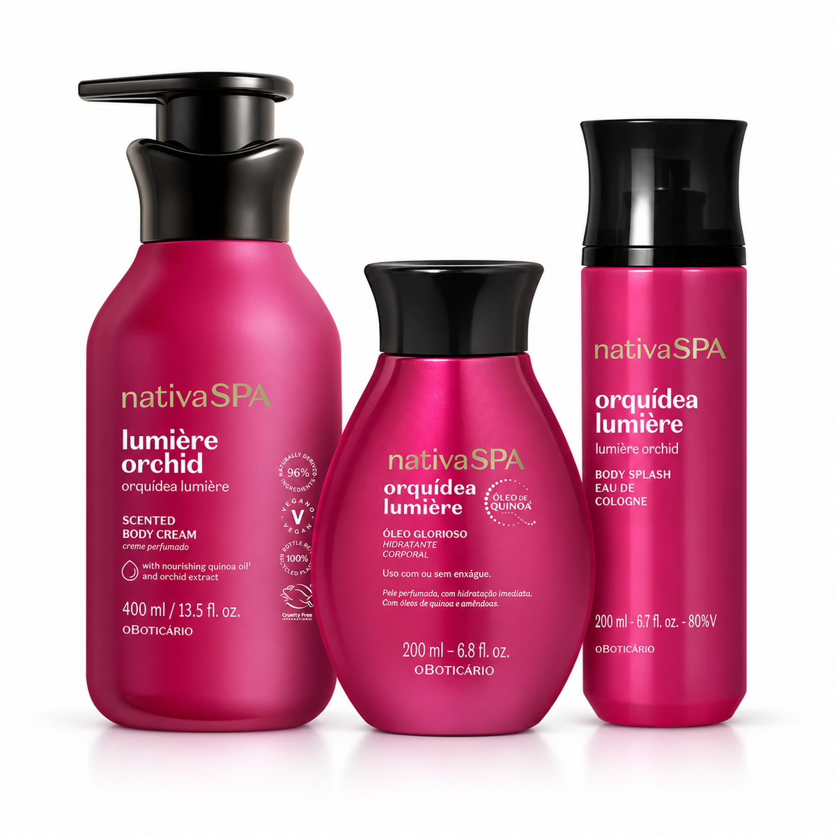 Kit Nativa SPA Orquídea Lumière | Creme Corporal 400 ml + Óleo Corporal 200 ml + Body Splash 200 ml