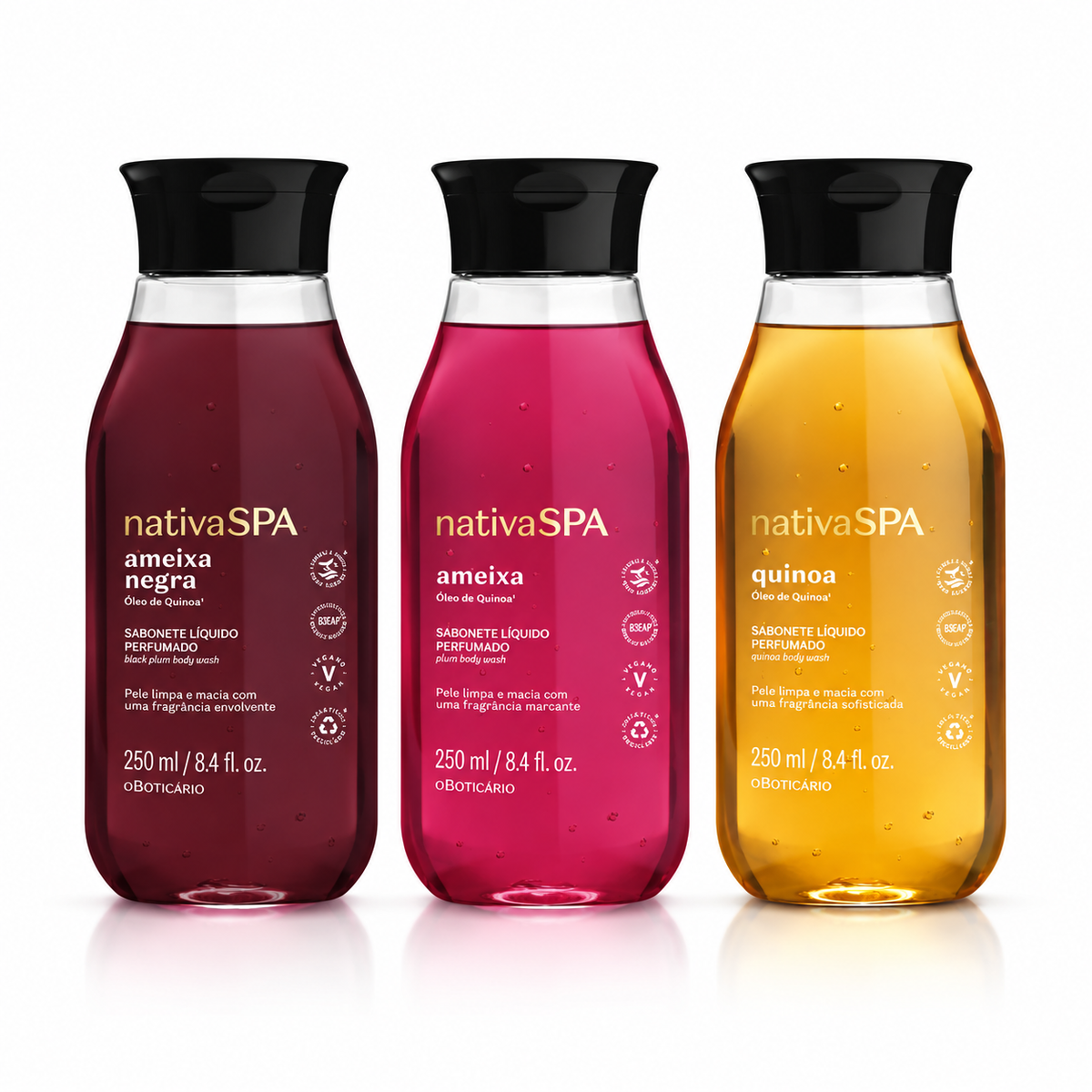 Kit 3 Sabonetes Líquidos Nativa SPA | Ameixa Negra, Ameixa e Quinoa 250 ml