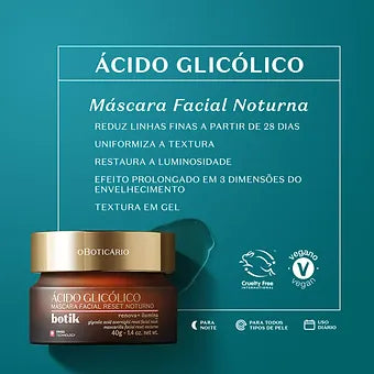 Máscara Facial Reset Noturno Ácido Glicólico Botik 40g