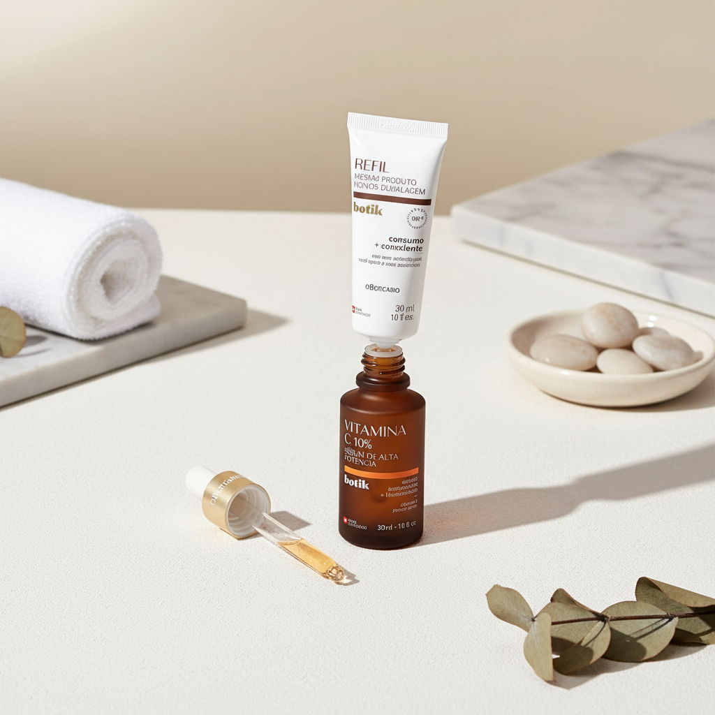 Refil Sérum Vitamina C 10% Botik - Flat lay minimalista