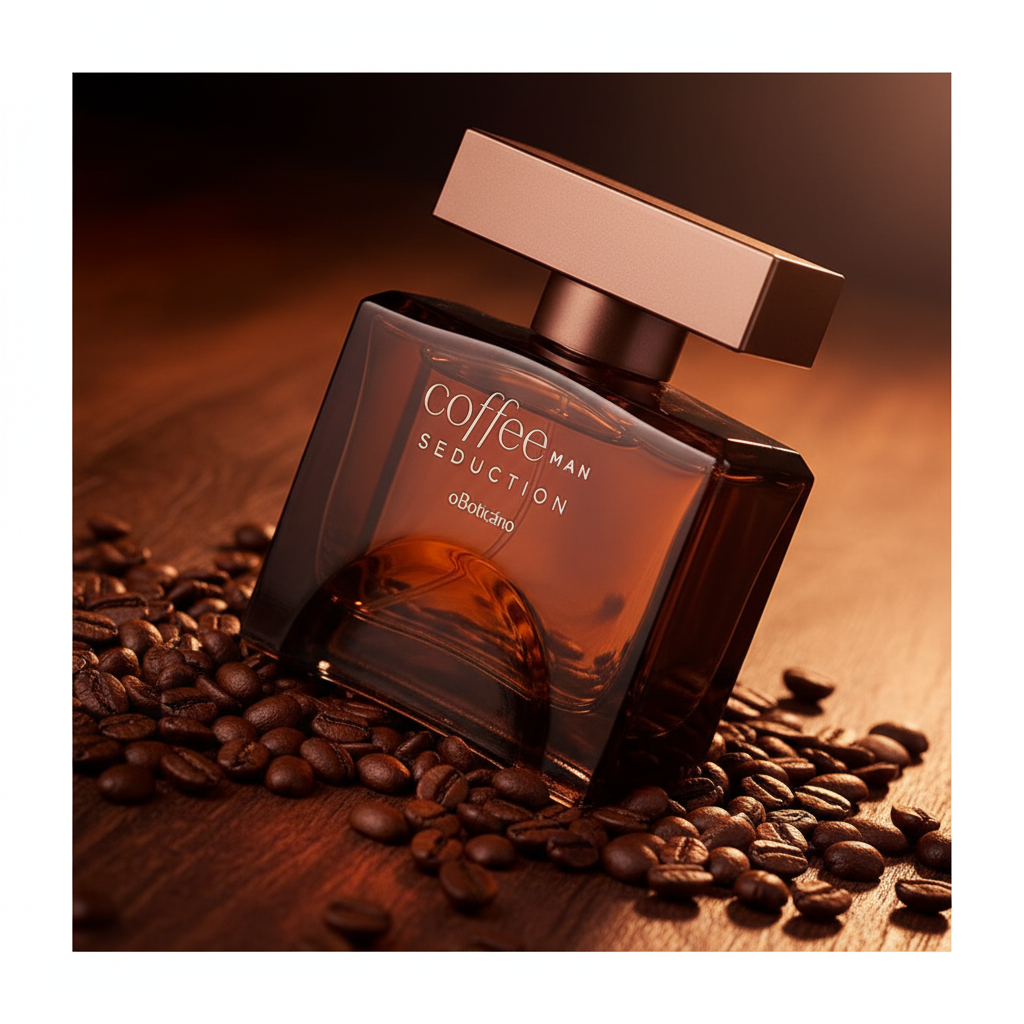 Coffee Man Seduction em madeira escura com grãos de café