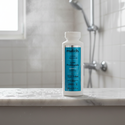 Shampoo Match Liso Prolongado - produto no banheiro