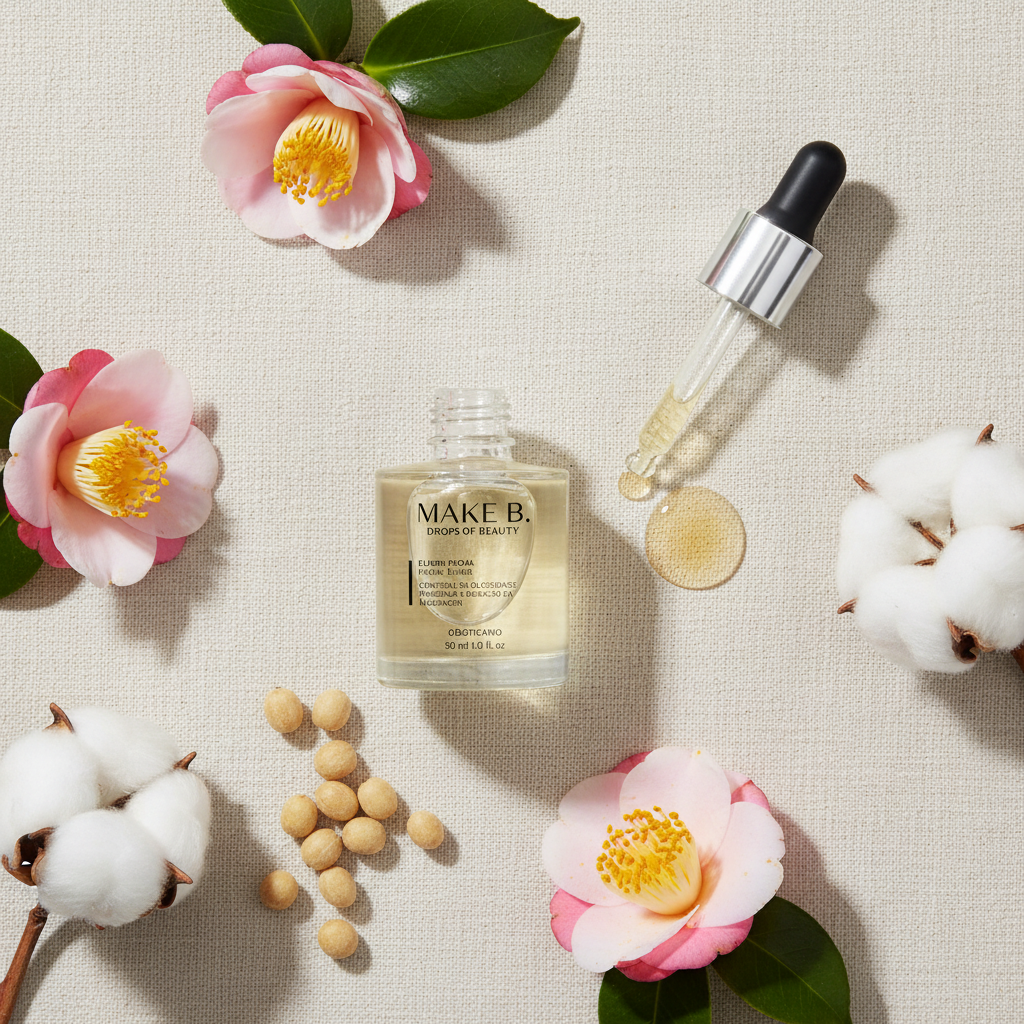 Elixir Facial Make B. 30ml - ingredientes flat lay