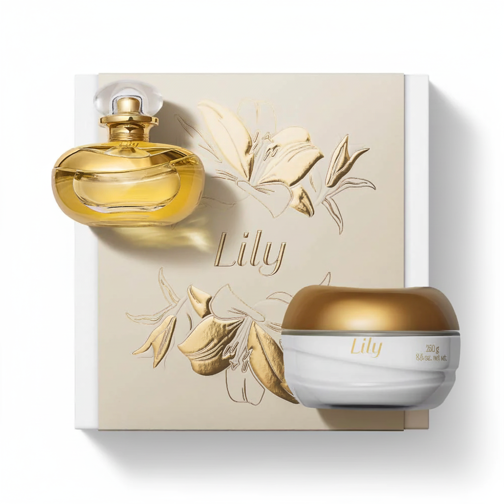Coffret Dia do Amor Lily Acetinado - Eau de Parfum e Creme Corporal fundo branco