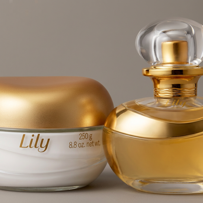 Detalhes das embalagens Lily em enquadramento próximo
