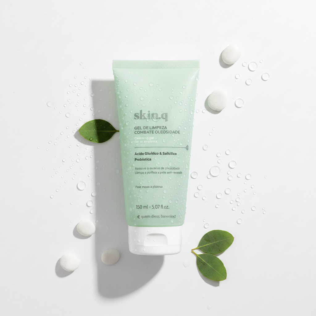 Skin.Q Gel de Limpeza Facial Combate Oleosidade 150ml - Flat lay eucalipto