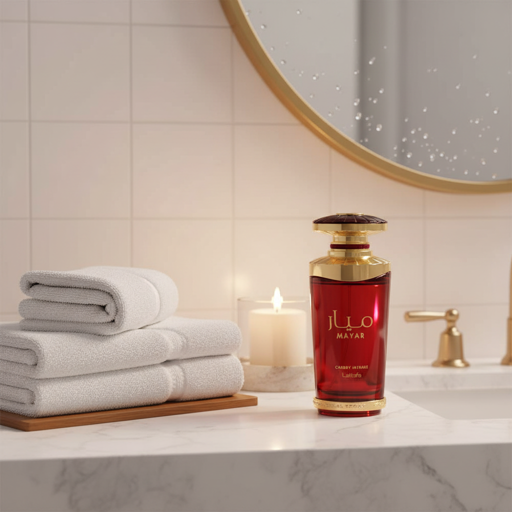 Lattafa Mayar Cherry Intense EDP 100ml — ambiente pós-banho