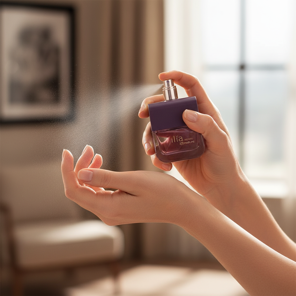 Application du parfum Ilía Secreto sur le poignet