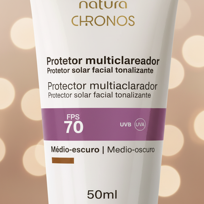 Natura Chronos Protetor Clareador FPS 70 Médio Escuro 50ml – Detalhe Label