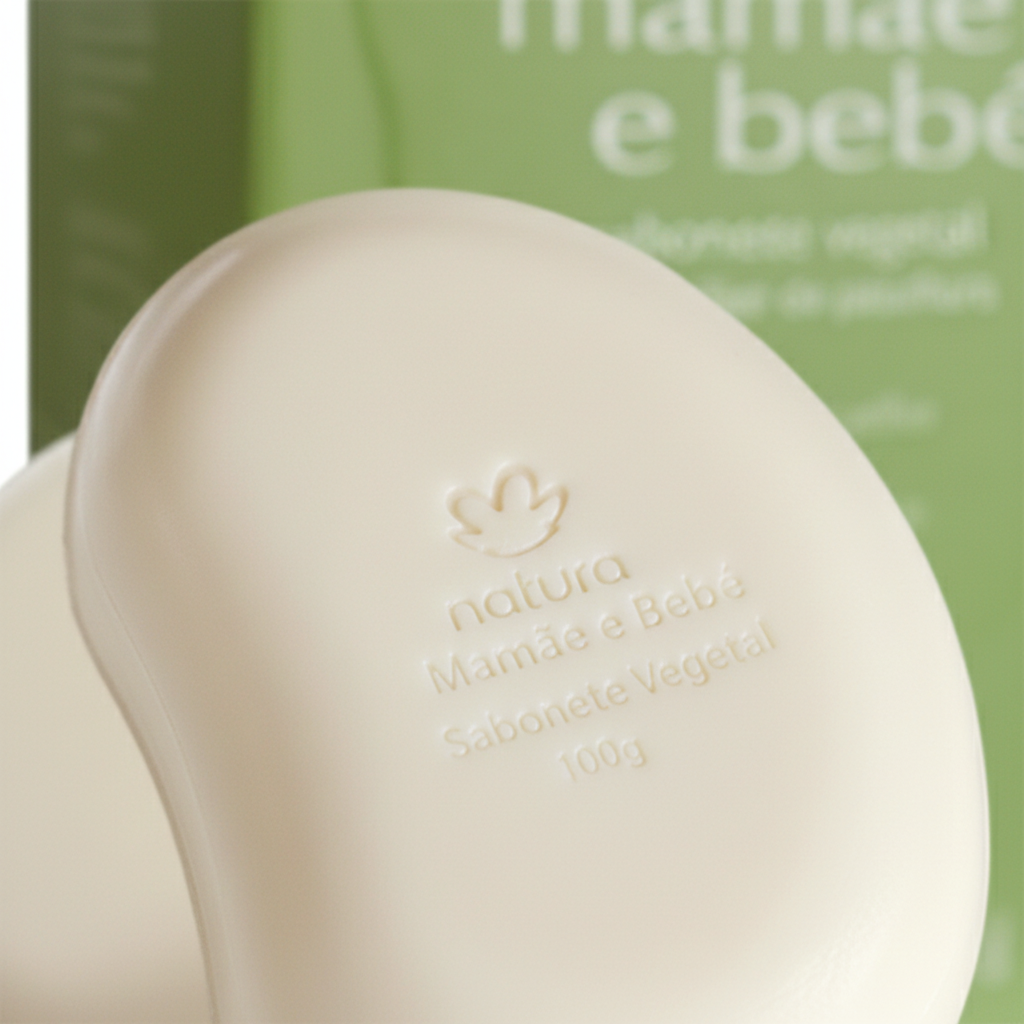 Natura Mamãe e Bebê Sabonete Vegetal em Barra 2x100g – Detalhe Macro