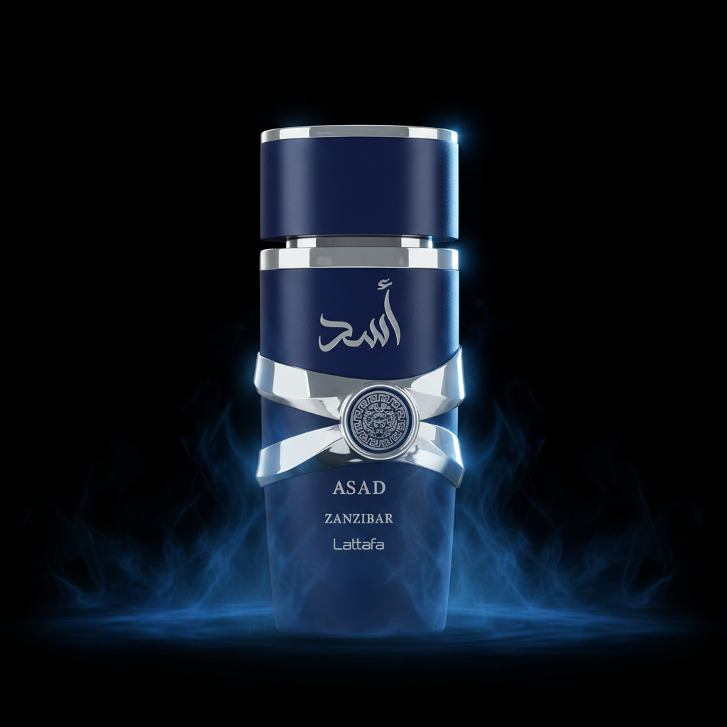 Lattafa Asad Zanzibar 100ml — névoa azul dramática