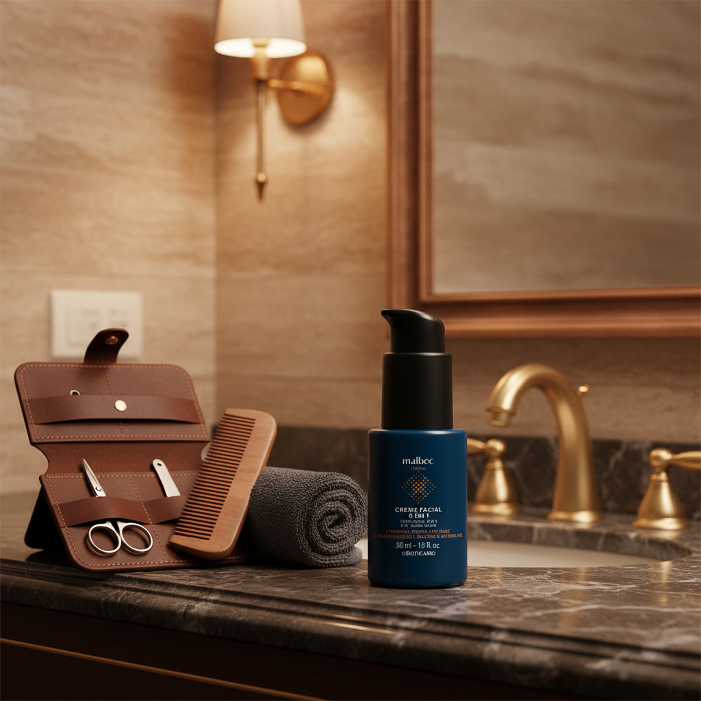Creme Hidratante Malbec Club com acessórios de grooming