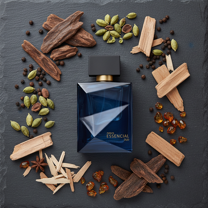 Natura Essencial Oud - Ingrédients naturels flat lay