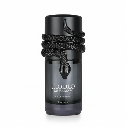 Lattafa Musamam Black Intense — fundo branco