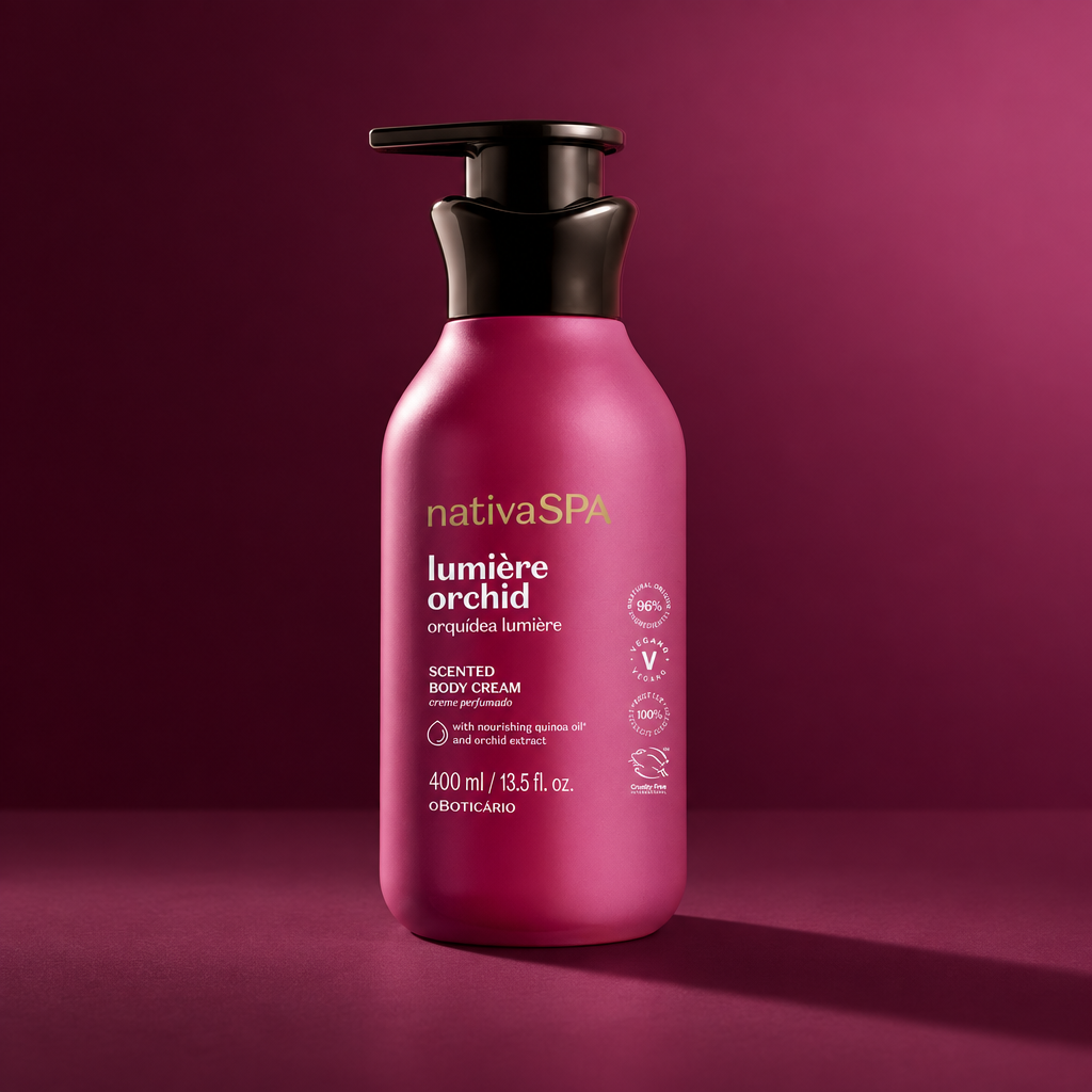 Creme Nativa SPA Orquídea Lumière com iluminação lateral e sombra alongada