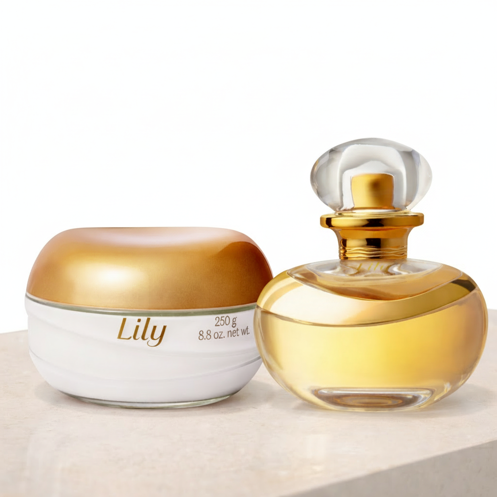Coffret Lily Acetinado - Perfume e Creme fundo branco