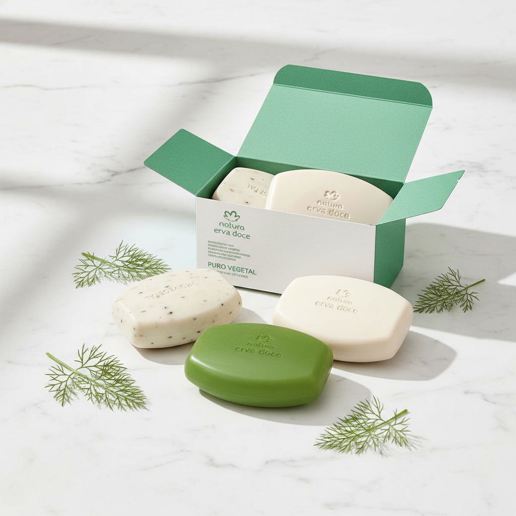 Sabonete Erva Doce Natura - flat lay minimalista