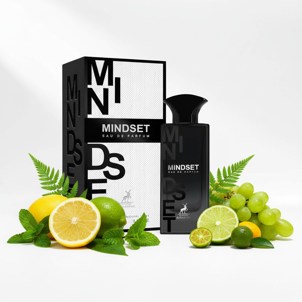 Mindset com folhas verdes e frutas cítricas frescas