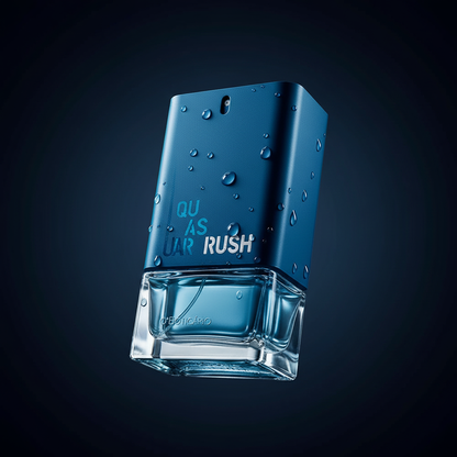 Quasar Rush Eau de Toilette 100ml ângulo 45 graus fundo azul