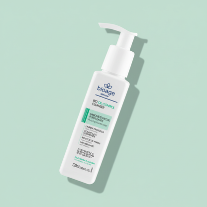 Sabonete Facial Purificante Bioage 120ml ângulo 45 graus fundo verde menta
