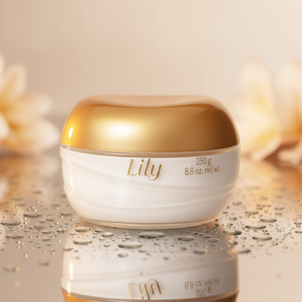 Lily cream on reflective glass surface