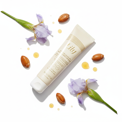 Sérum Leave-in Acetinado Lily 100ml - flat lay ingredientes