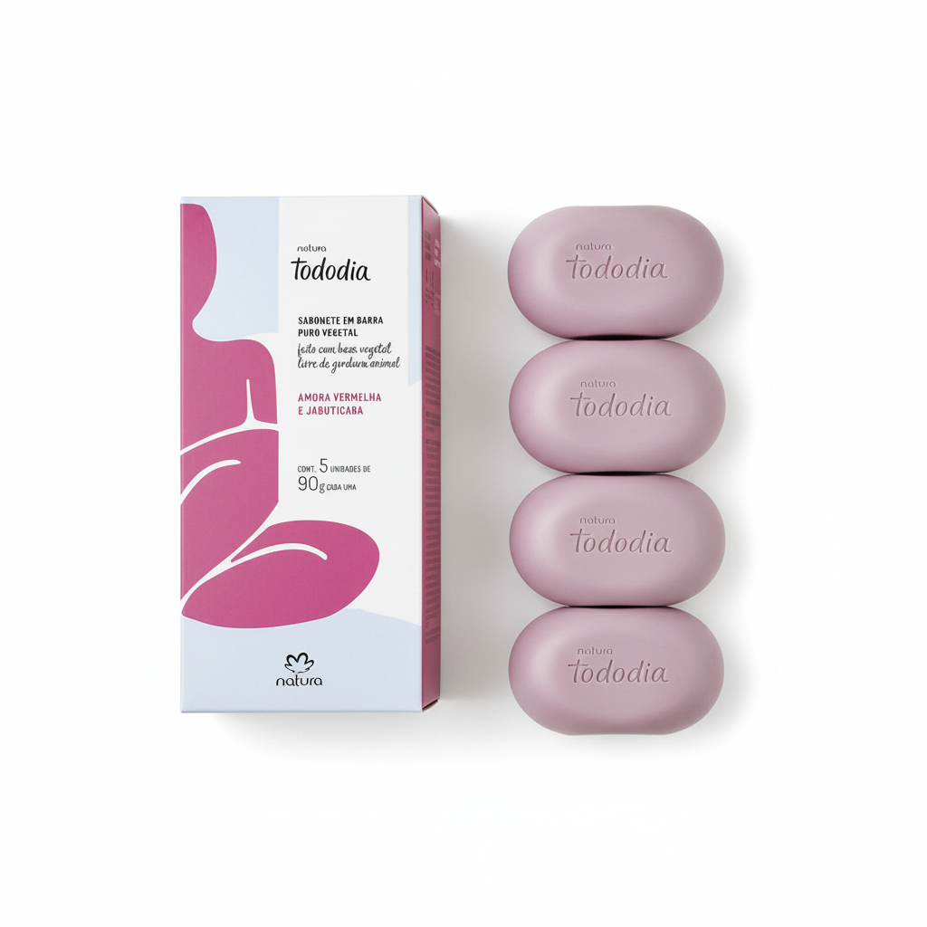 Natura Tododia Kit Sabonete em Barra Amora Vermelha e Jabuticaba 5x90g - Flat Lay Overhead