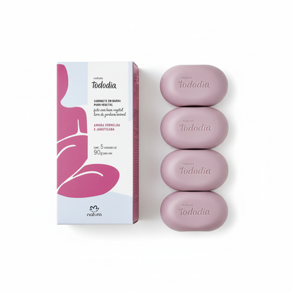Natura Tododia Kit Sabonete em Barra Amora Vermelha e Jabuticaba 5x90g - Flat Lay Overhead
