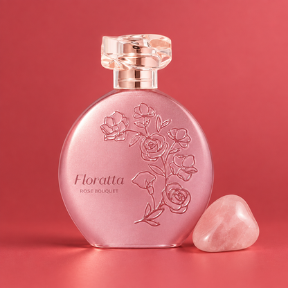 Floratta Rose Bouquet Eau de Toilette 75ml O Boticário em cenário minimalista coral