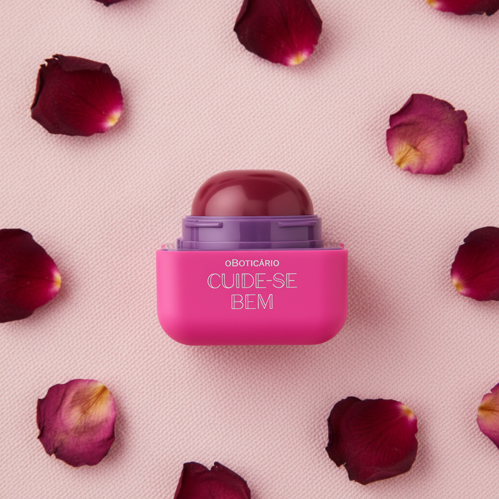 Hidratante Labial Cuide-se Bem Amoruda - flat lay com pétalas