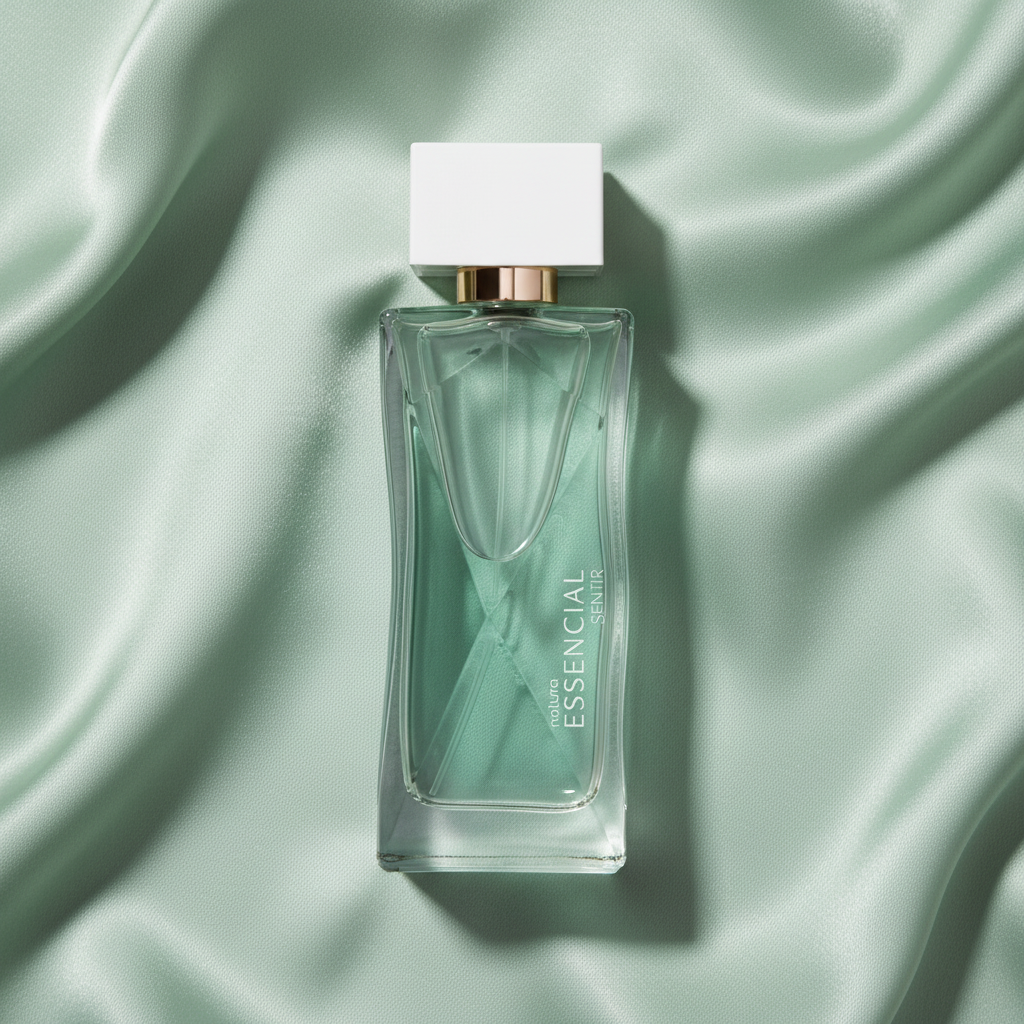 Essencial Sentir Feminino 100 ml - flat lay seda verde
