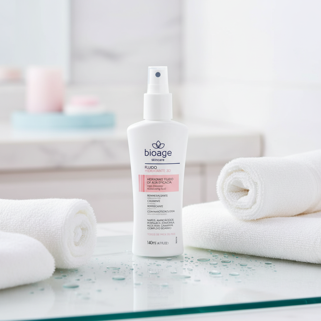 Fluido Hidratante 3D Bioage em ambiente spa relaxante