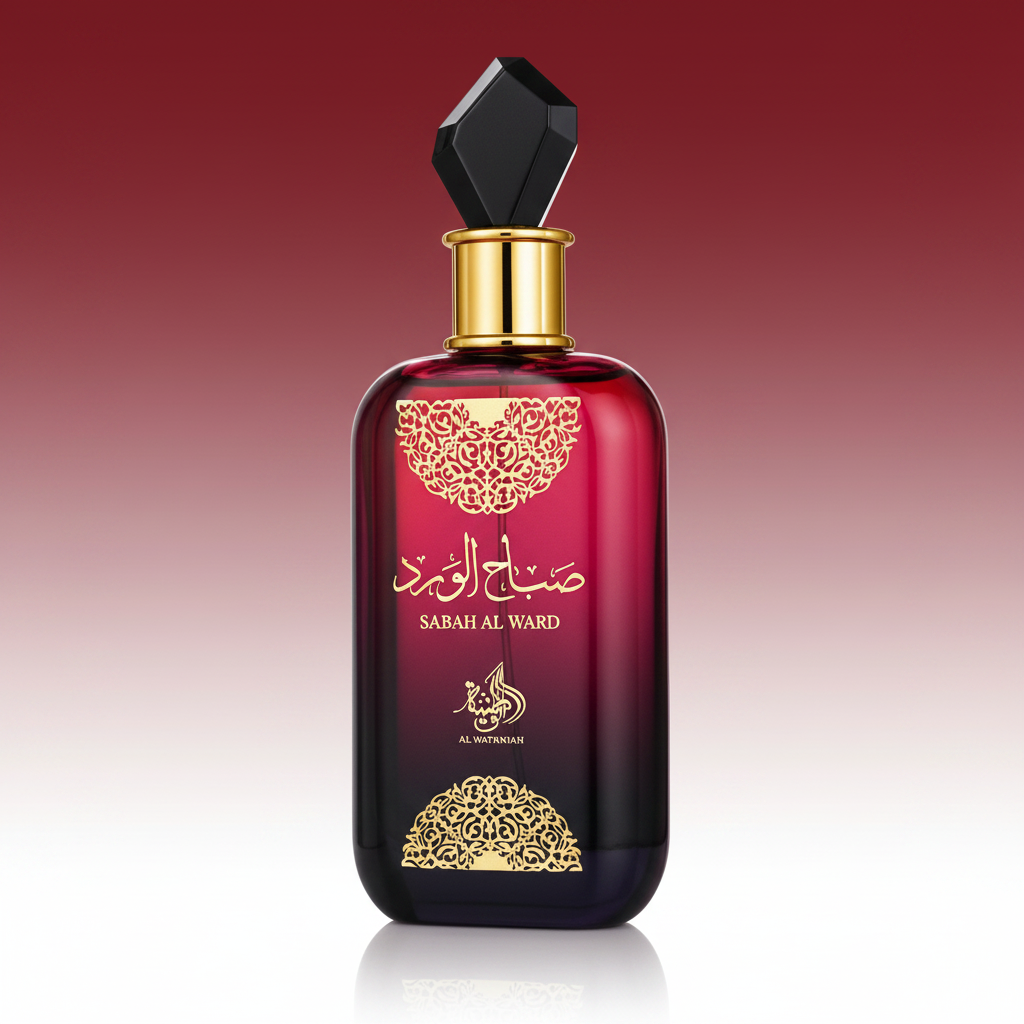 Al Wataniah Sabah Al Ward Eau de Parfum - ângulo 45 degradê bordô
