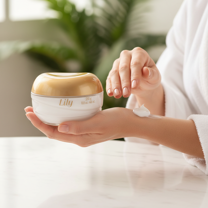 Woman applying Lily luxury cream