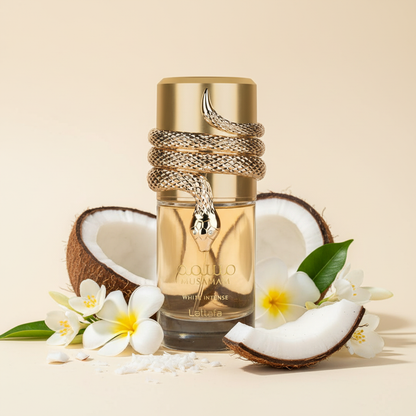 Musamam White Intense com coco e flores brancas frescas