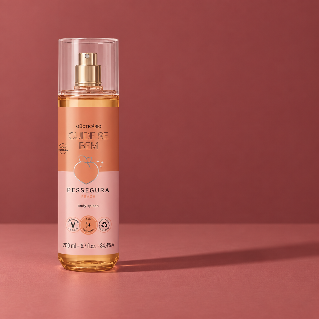 Body splash Pessegura com luz lateral e sombra em rosa