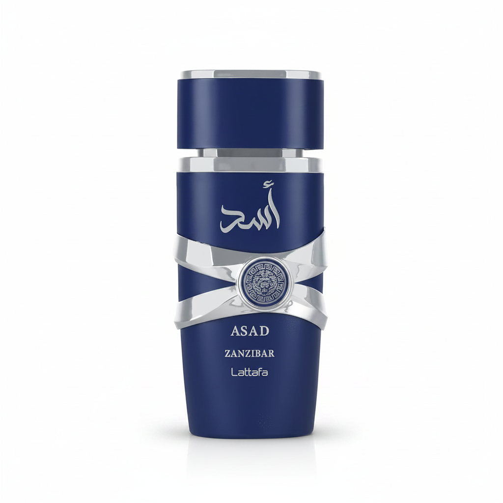 Lattafa Asad Zanzibar 100ml — fundo branco estúdio