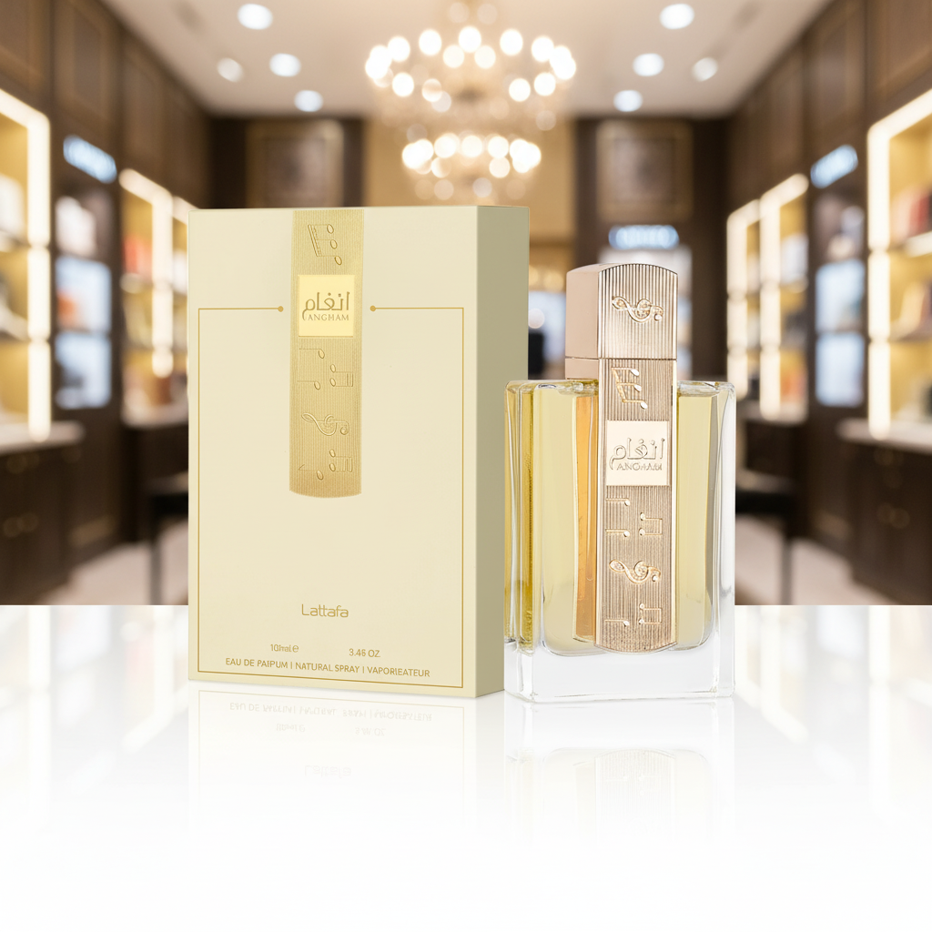 Lattafa Angham Eau de Parfum 100ml - bokeh dourado perfumaria